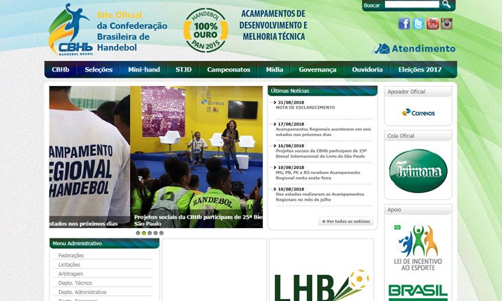 CBHb Site Oficial da Confederação Brasileira de Handebol - Portfolio Ollyver Ottoboni. Desenvolvedor Wordpress e Woocommerce